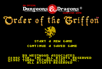 Order of the Griffon title screen for TurboGrafx-16